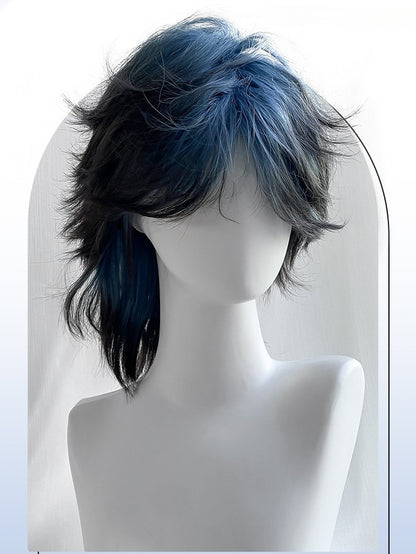 Bangs Blue And Straight Length With Wig Highlight Black 38CM Ouji Style