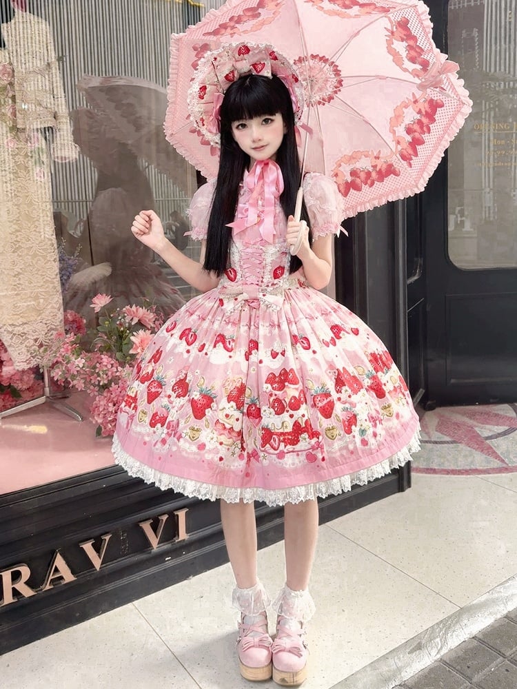 Cake Strawberry Jumper Sweet Skirt Print Pink Lolita