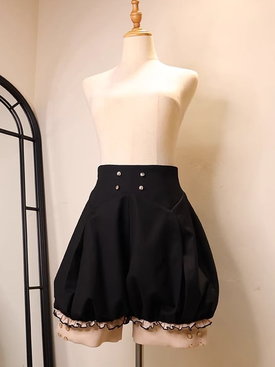 Black Ouji Fashion High Waist Knickerbockers Shorts