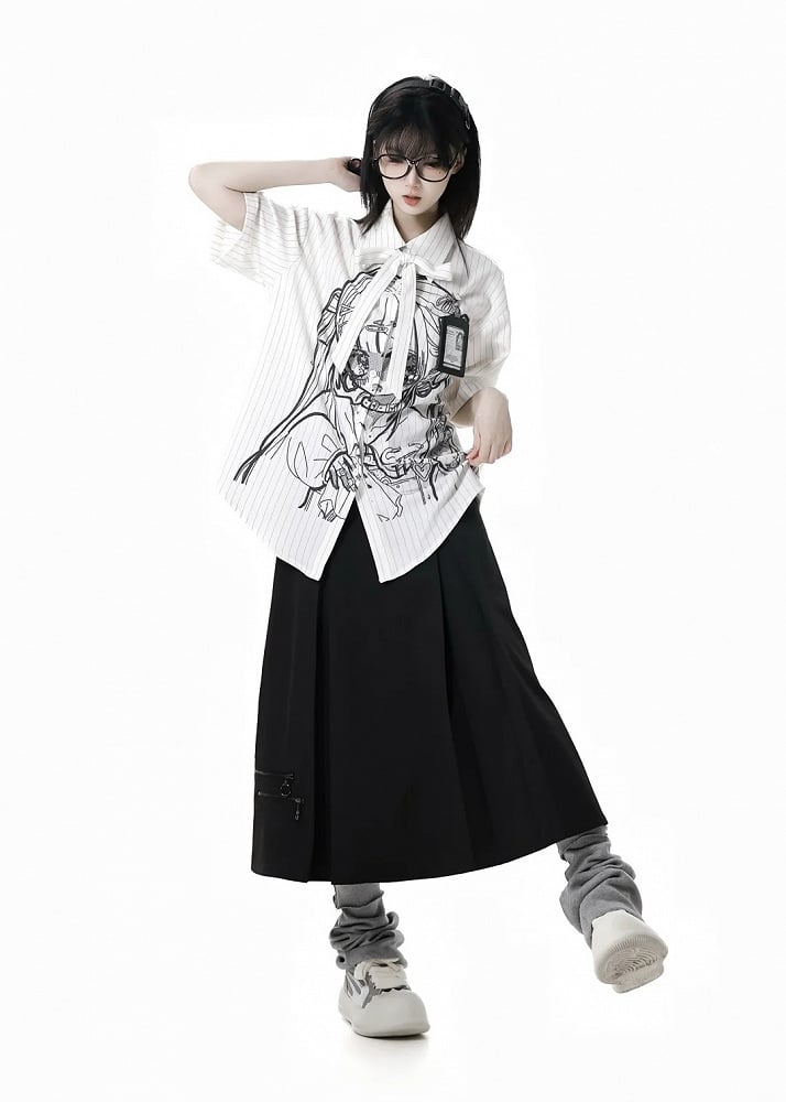 Skirt Box Pleat Ankle Black Zipper Details Length