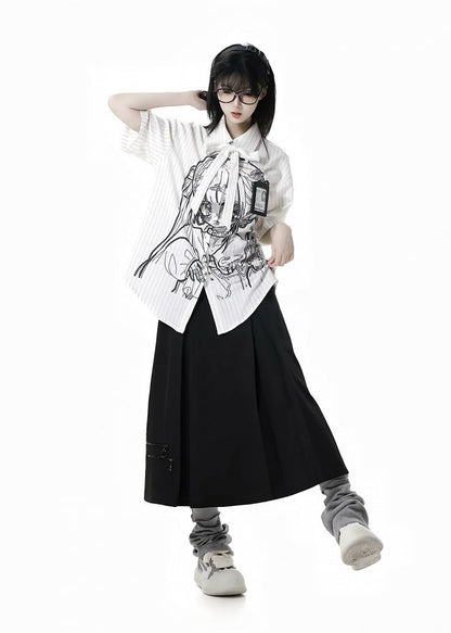 Skirt Box Pleat Ankle Black Zipper Details Length