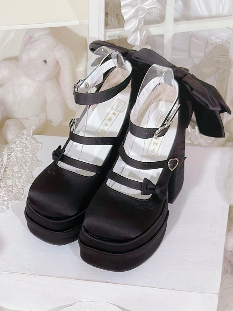 Classic Platform Black Bowknot Janes Lolita Elegant High Mary Heels