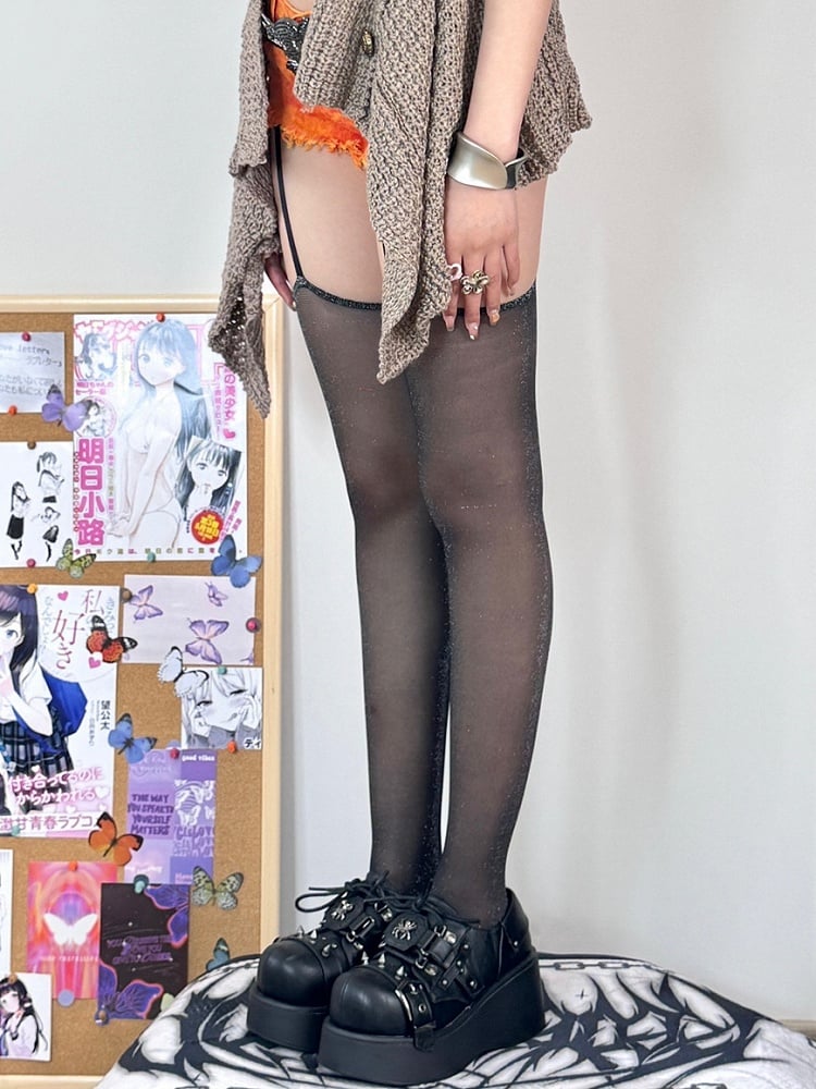 Black/Gray Suspender Stockings Semi-sheer