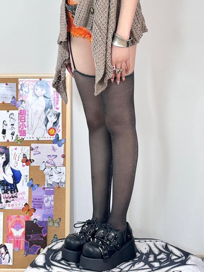 Black/Gray Suspender Stockings Semi-sheer