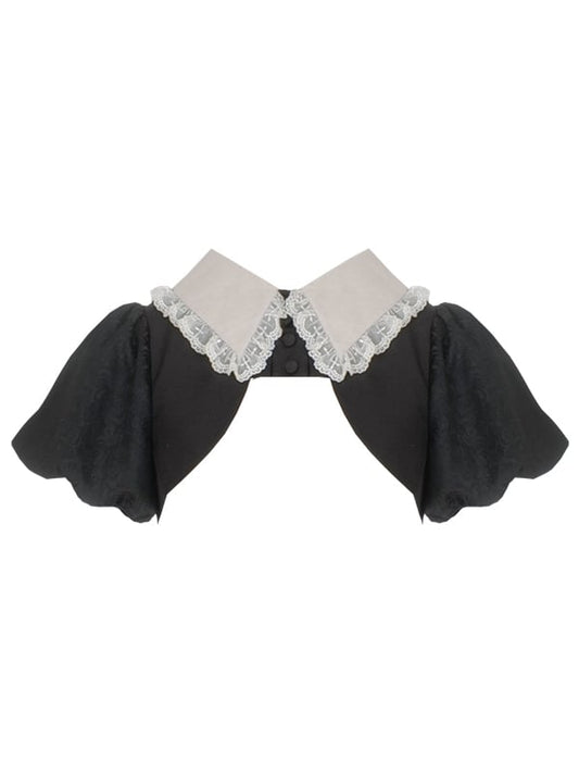 White Lace Trim Collar Black Cropped Top