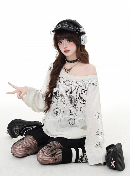 Asymmetrical Neckline Lace Black/White Sun Protection Glamorous Applique Graphic Top