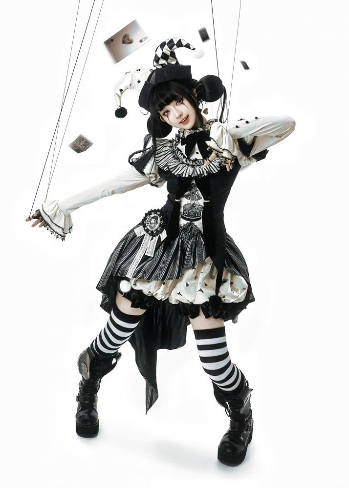 Full Lolita Circus Sleeves Black Set- Vibes Sweet and Puff White