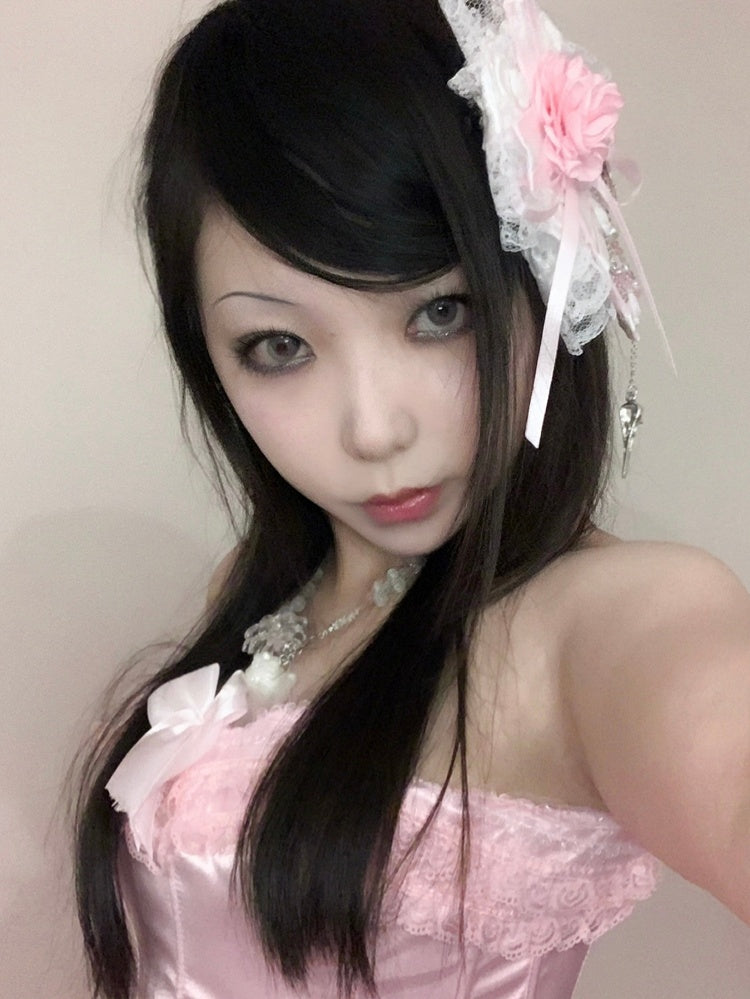 Floral Bowknot Cross Pink/Black Design And Hairclip