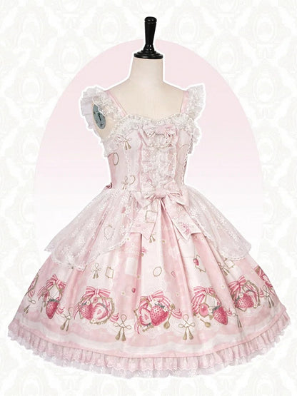 Print Sweet Skirt Strawberry Pink Jumper Lolita