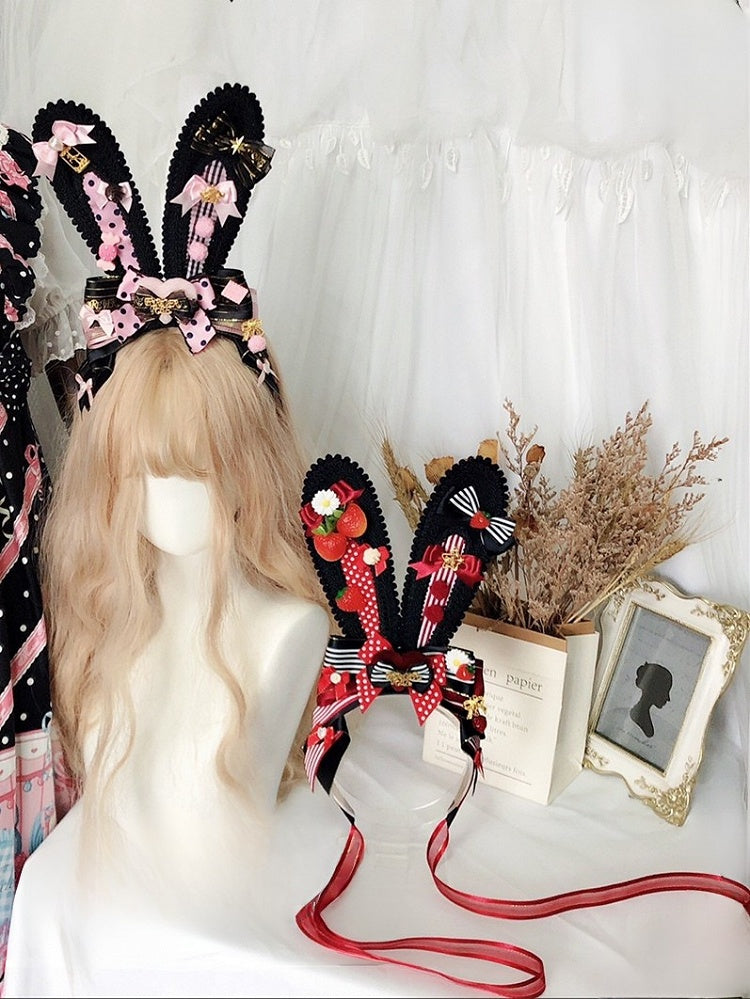 Und Muster Polka-Dot Details Bowknot KC Gestreifte Ohren Verziert Rosa/RotSchwarz Star Bunny