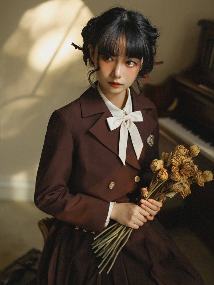 Embroidery JK Uniform Brown with Blazer Elegant Dove
