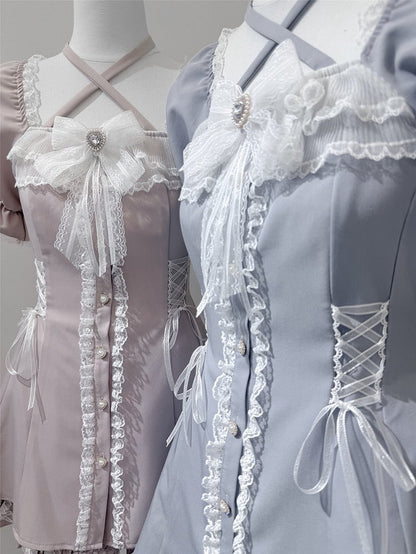 Kleider-Shorts-Set: Knöpfe, Herz-Coord + Sweet Kei Jirai mit hellrosa geformtem Neckholder