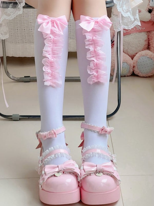 7 Trim Lace Options Details Socks White/Black Bowknot Calf