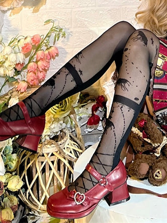 Black Semi-sheer Lolita Over Knee Stockings