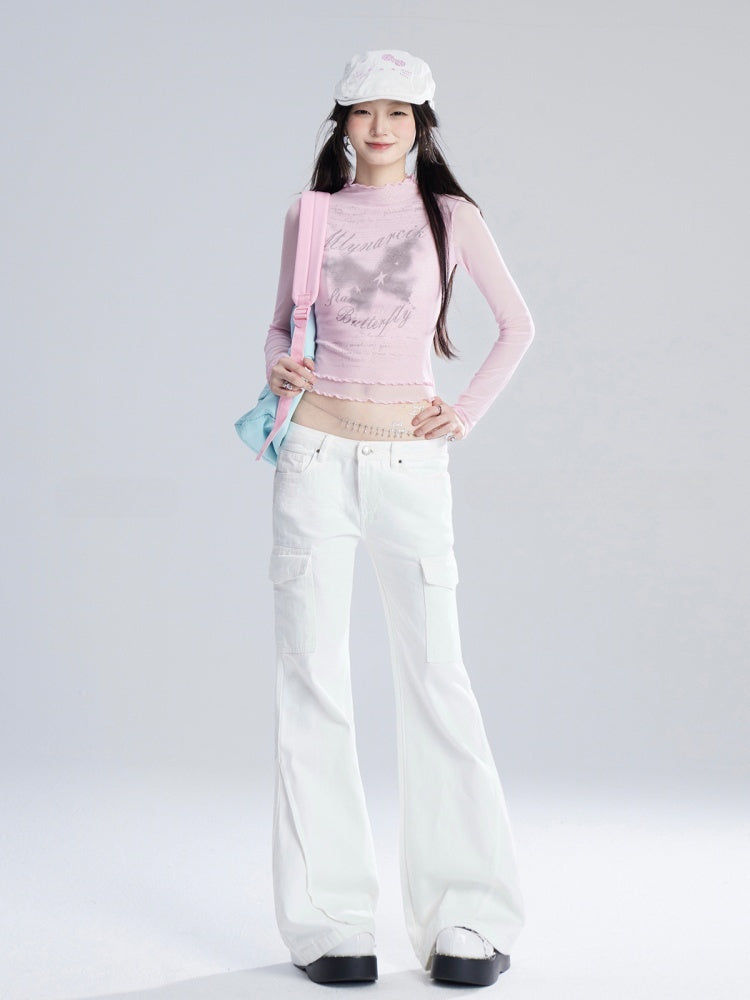 Jeans White Low Flared Waist Vintage Glamorous