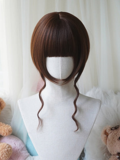 Caramel Bob Cut Straight Wig With Bangs＋Double Long/Short Ponytail Claw Clips