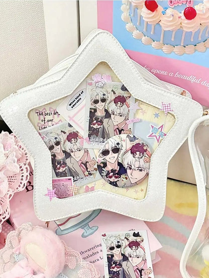 Badge Charm with Star-shaped Ita Bag White Set PU Detachable