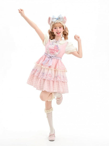 Strawberry Cake Embroidery Pan Tiered Lolita Dress Pink Skirt Peter Collar Sweet
