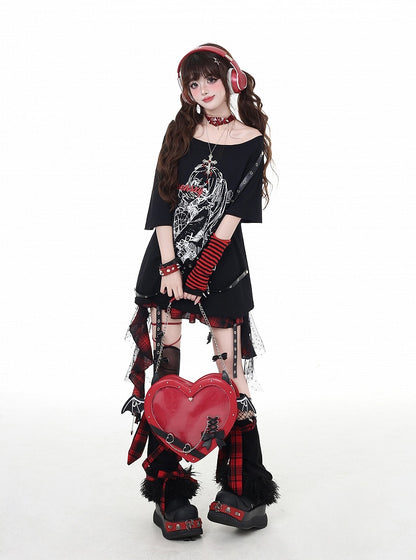 Bittersweet Criss-Cross Straps Design T-Shirt Rock Girl Print Black