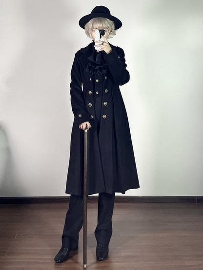 Black Ouji Fashion Lolita Gothic Prince Winter Woolen Coat