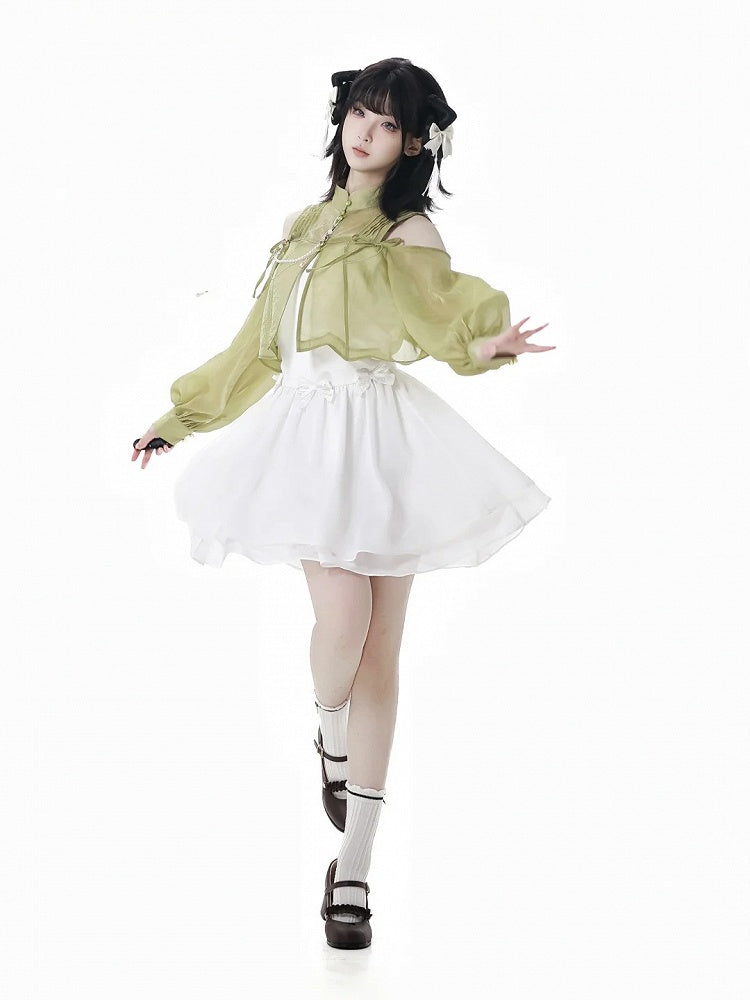 White Bowknot Details Slip Dress Short/Long Version