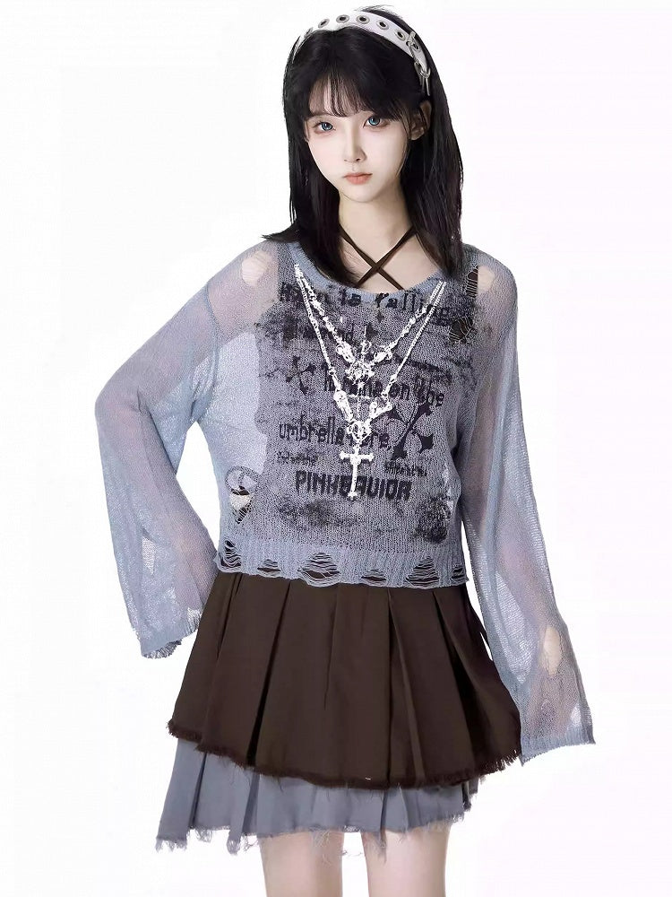 Hollow-out Sun Grey Cross Print Holes Coverup Distressed Protection