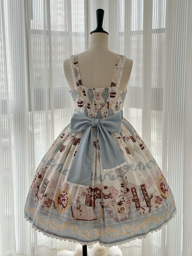 Robe Lolita taille haute à imprimé lapin Alice au pays des merveilles