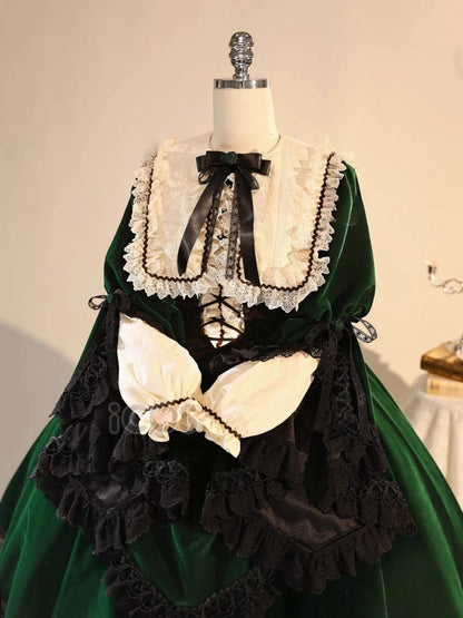 Rozen Maiden Jade Stern Green Velvet Dress Lolita-Style Cosplay Costume