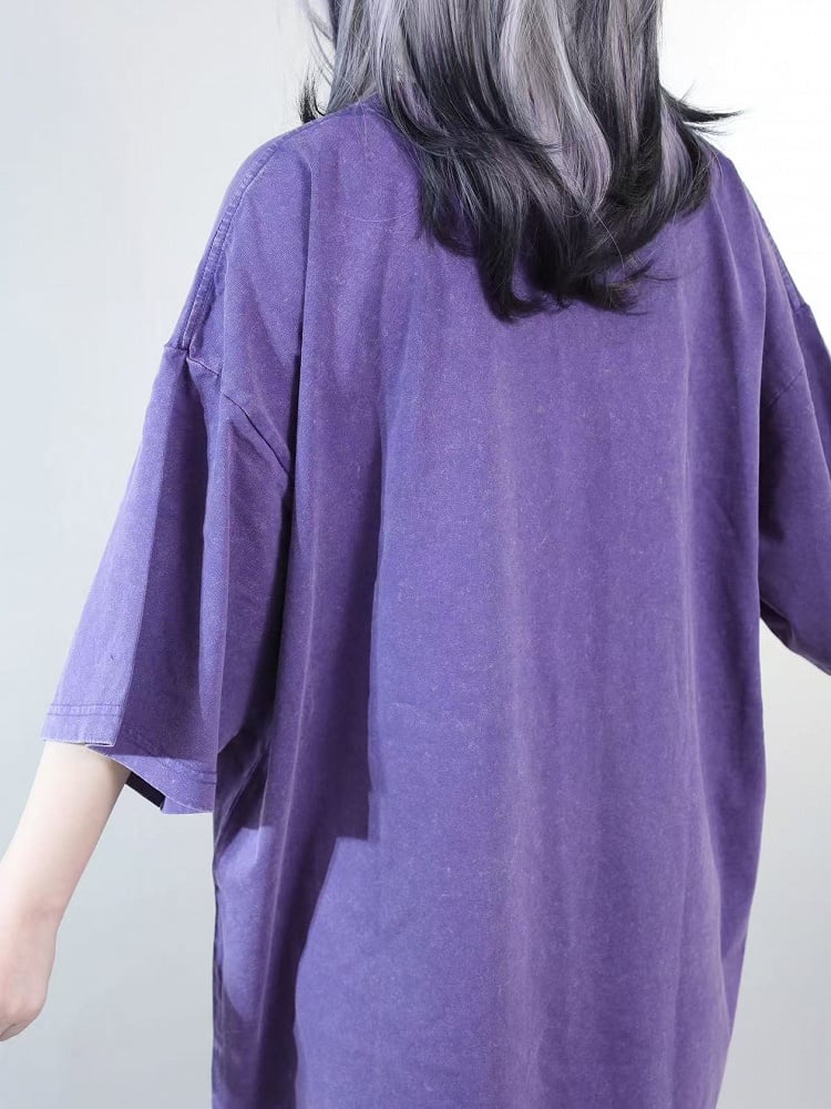 Jirai T-shirt Round Print Butterfly Neck Kei Purple
