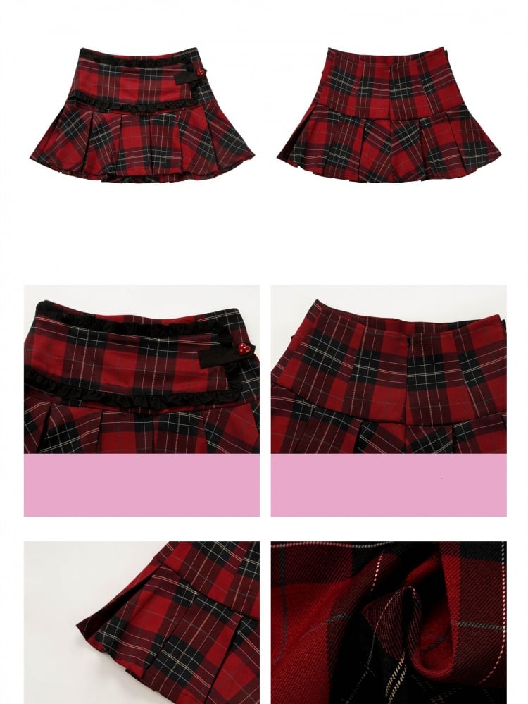 Black and Red Box Pleat Plaid Skirt