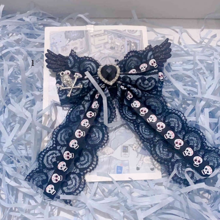 Black Blue Skeleton Pattern Wings Jirai Kei Hairclip