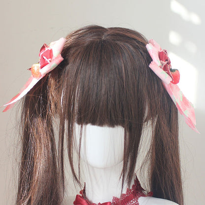 Barrettes à cheveux à nœud imprimé fraise rose