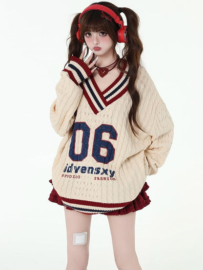 Numbers and Letters Apricot Preppy Loose Sweater