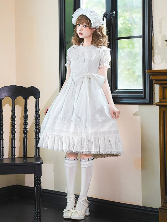 White Lolita Waist Shiro High Puff Cotton Sleeves Dress Sweet