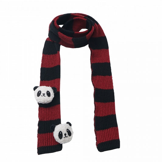 Écharpe rayée rouge avec peluches panda