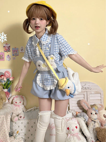 Little Penguin Blue Sweet Overalls Bubble Shorts