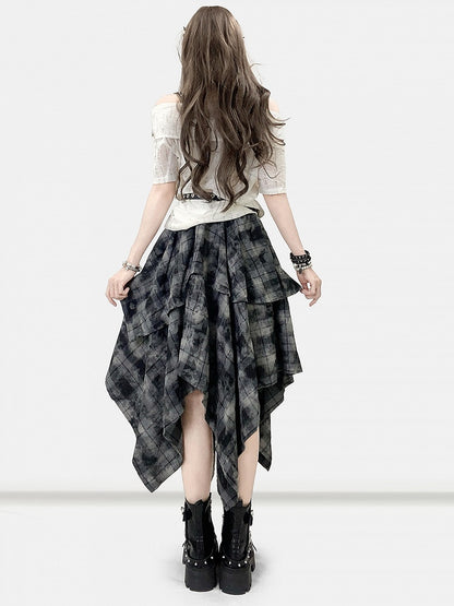 Handkerchief Dark Hem Plaid Skirt Pattern Bittersweet Gray