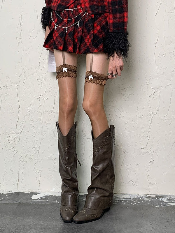 Punk Coffee Y2K Bowknot Suspender Tights