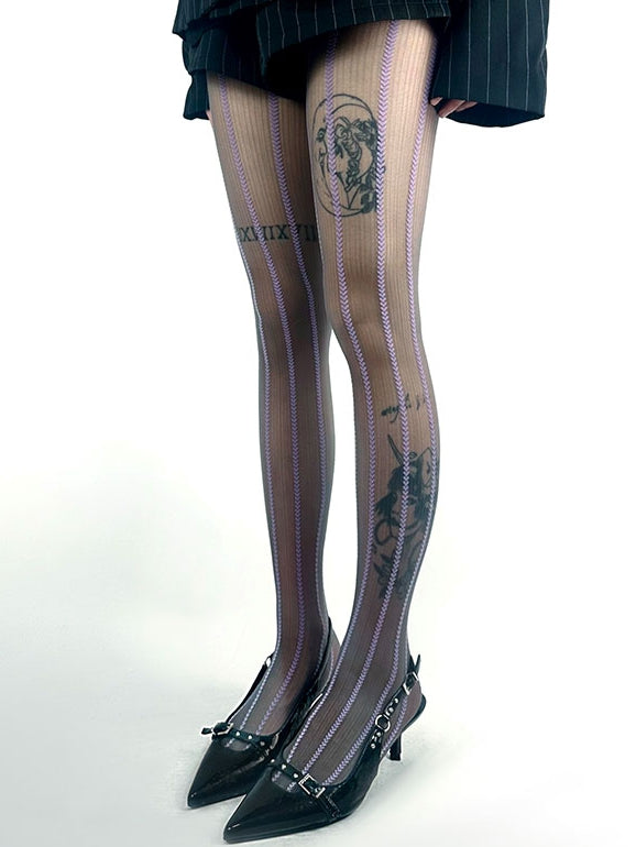Purple/Brown/White Striped Heart Tights