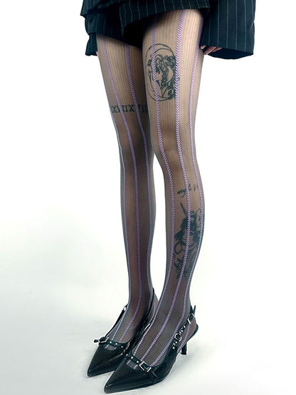 Purple/Brown/White Striped Heart Tights