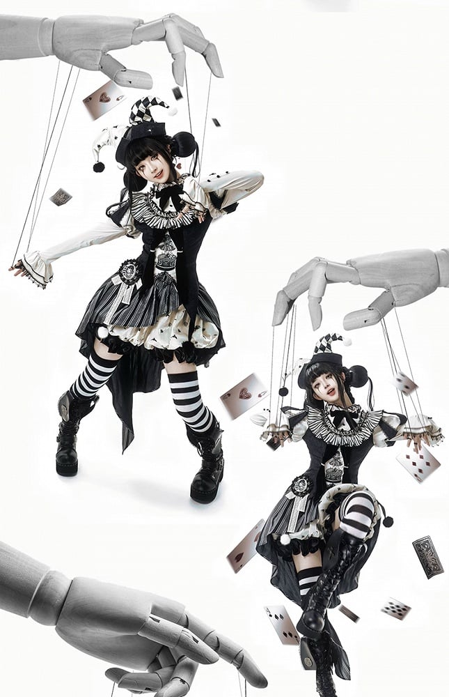 Full Lolita Circus Sleeves Black Set- Vibes Sweet and Puff White