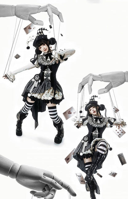 Full Lolita Circus Sleeves Black Set- Vibes Sweet and Puff White