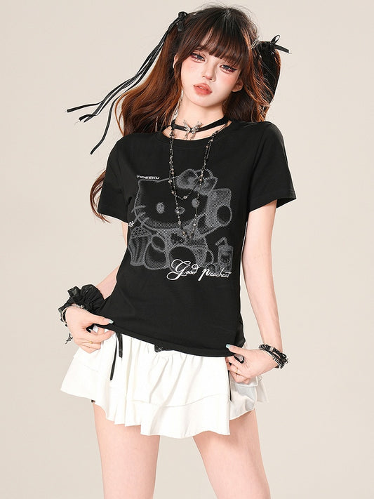 Letter Black/White Kitty Bittersweet T-shirt Print And Glamorous