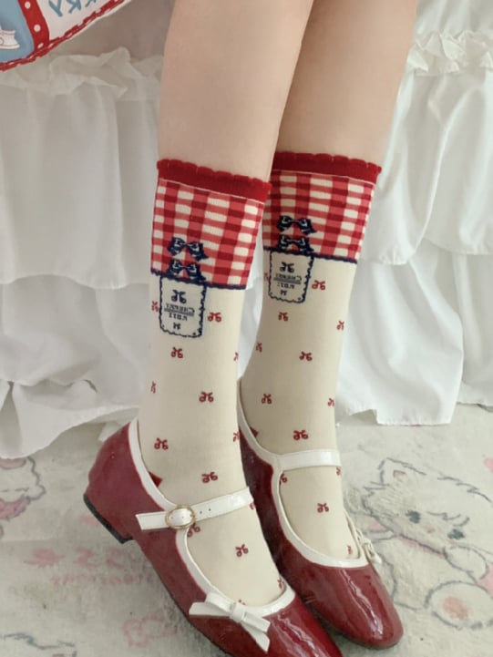 Cherry Print Calf Socks