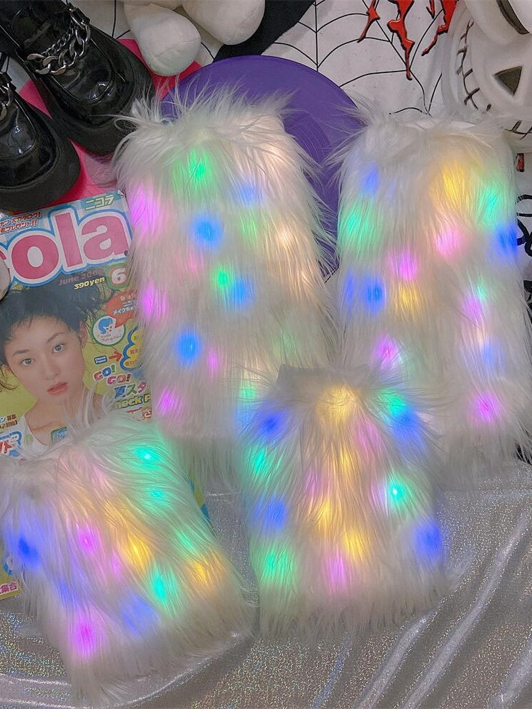 White 25CM/40CM Shaggy Leg Warmers with LED Lights