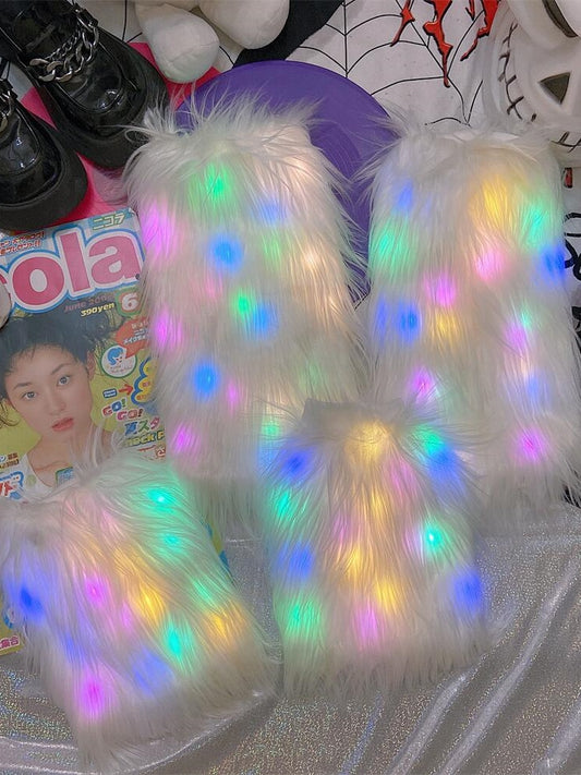 White 25CM/40CM Shaggy Leg Warmers with LED Lights