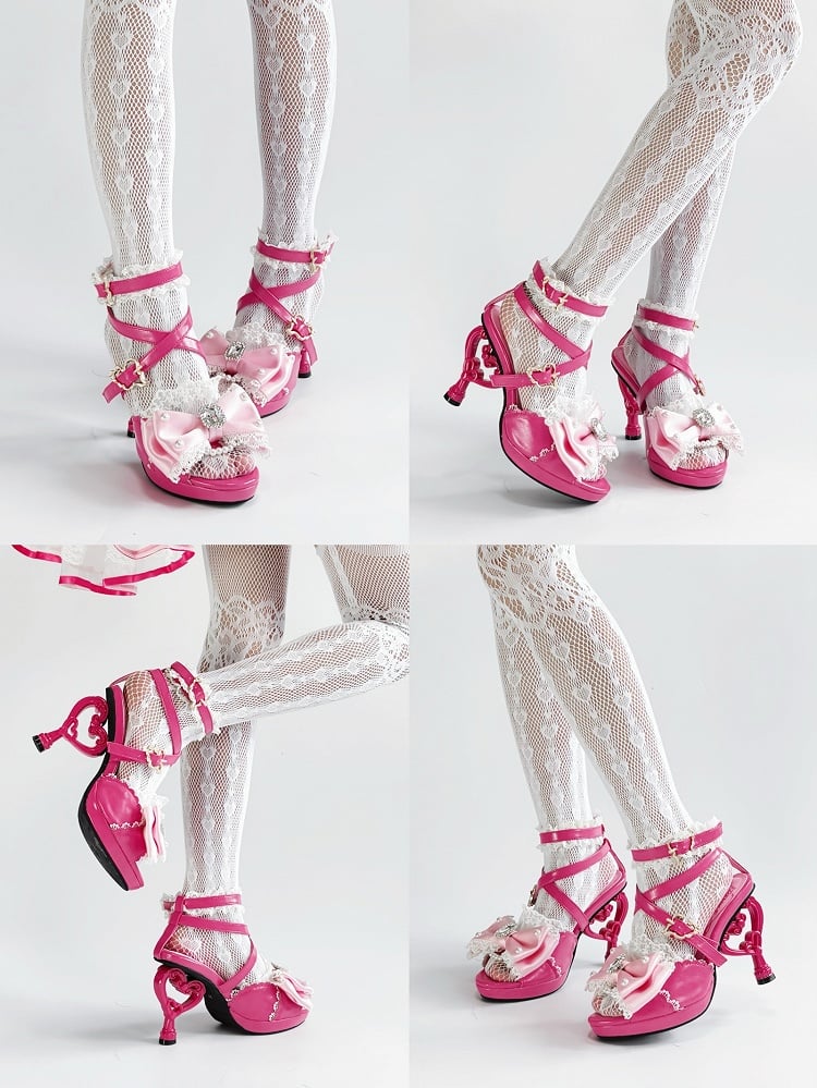 Heart-shaped Rose Fashion High Gyaru Red Heels Sandals