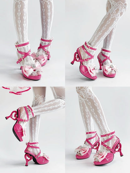 Heart-shaped Rose Fashion High Gyaru Red Heels Sandals