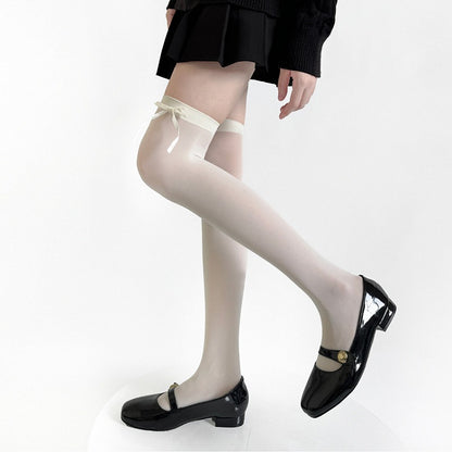 Black Stockings / Semi-sheer Accents Bow Gray JK White