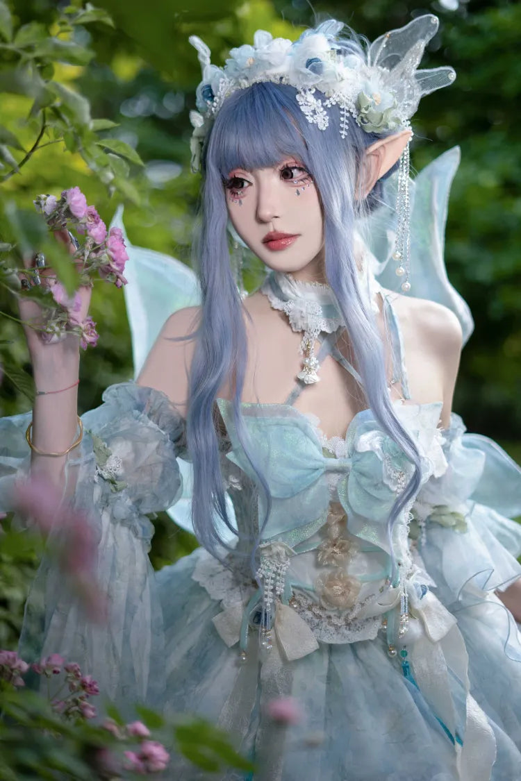 Full Light Butterfly Dress Lolita JSK Blue Design Set Floral Fairy Princess